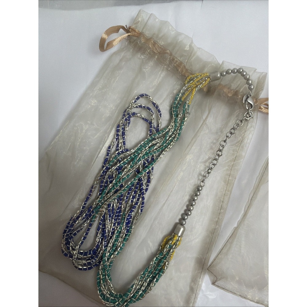 2 Long‎ Chico's Necklace Colorful Beaded Womens Statement Necklaces Silver Claw - Picture 2 of 5